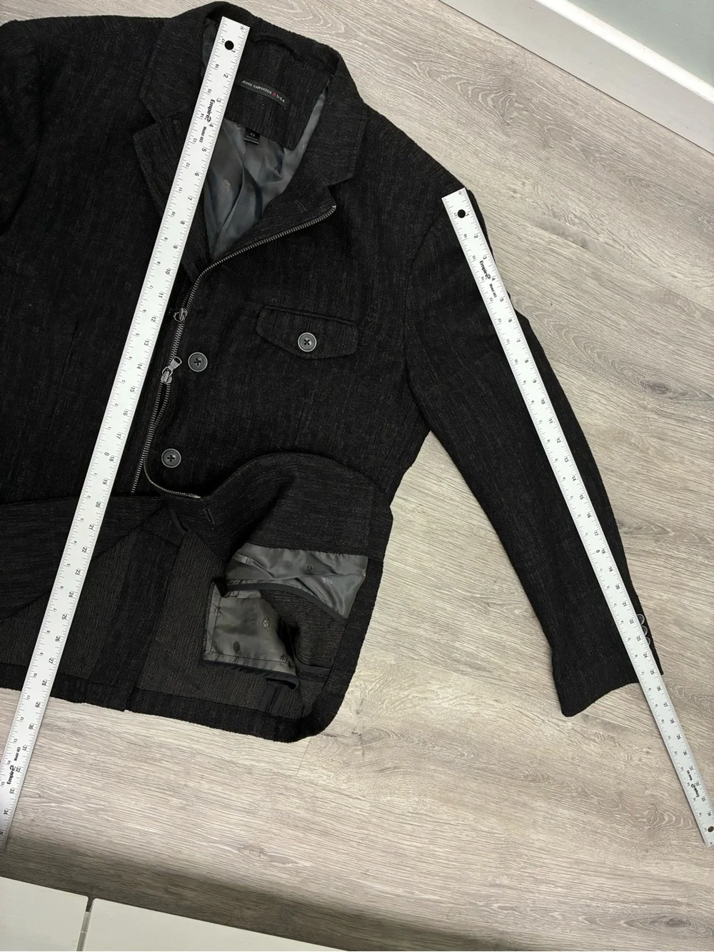 $1298 New John Varvatos Textured Asymmetric Zip Front Jacket Size EU 52 USA 42
